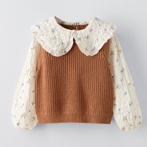 ZARA Knit Sweater Floral Collar Size 4T Girls